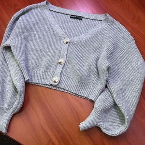 Grey Cropped Button Sweater XS